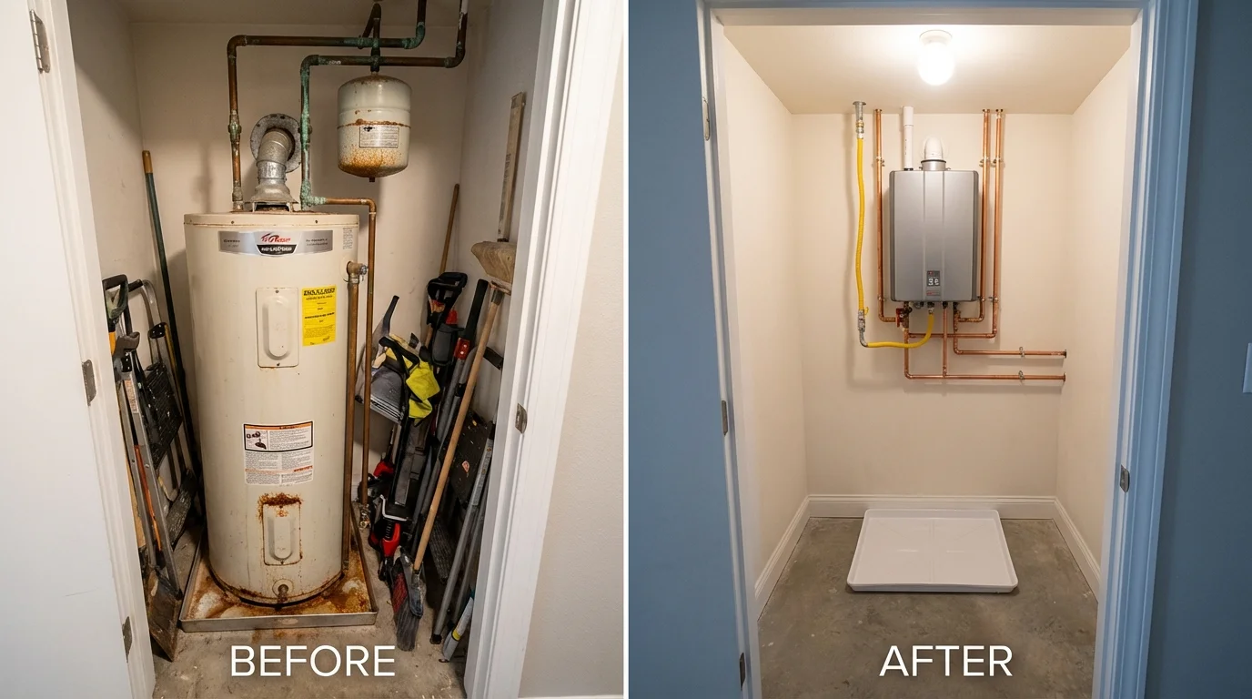 Tank water heater versus wall-mounted tankless unit comparison for Manasquan, NJ homeowners